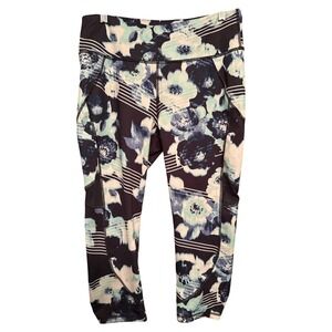 FILA SPORT Floral Print Capri Leggings Women Size L Blue Mint White Athletic